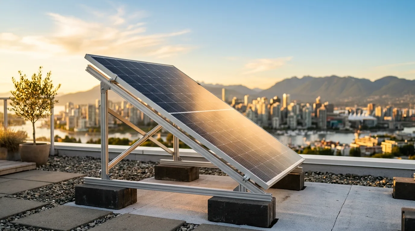 Solarmodul mit Aluminiumaufständerung auf einem Flachdach, ideal ausgerichtet nach Süden