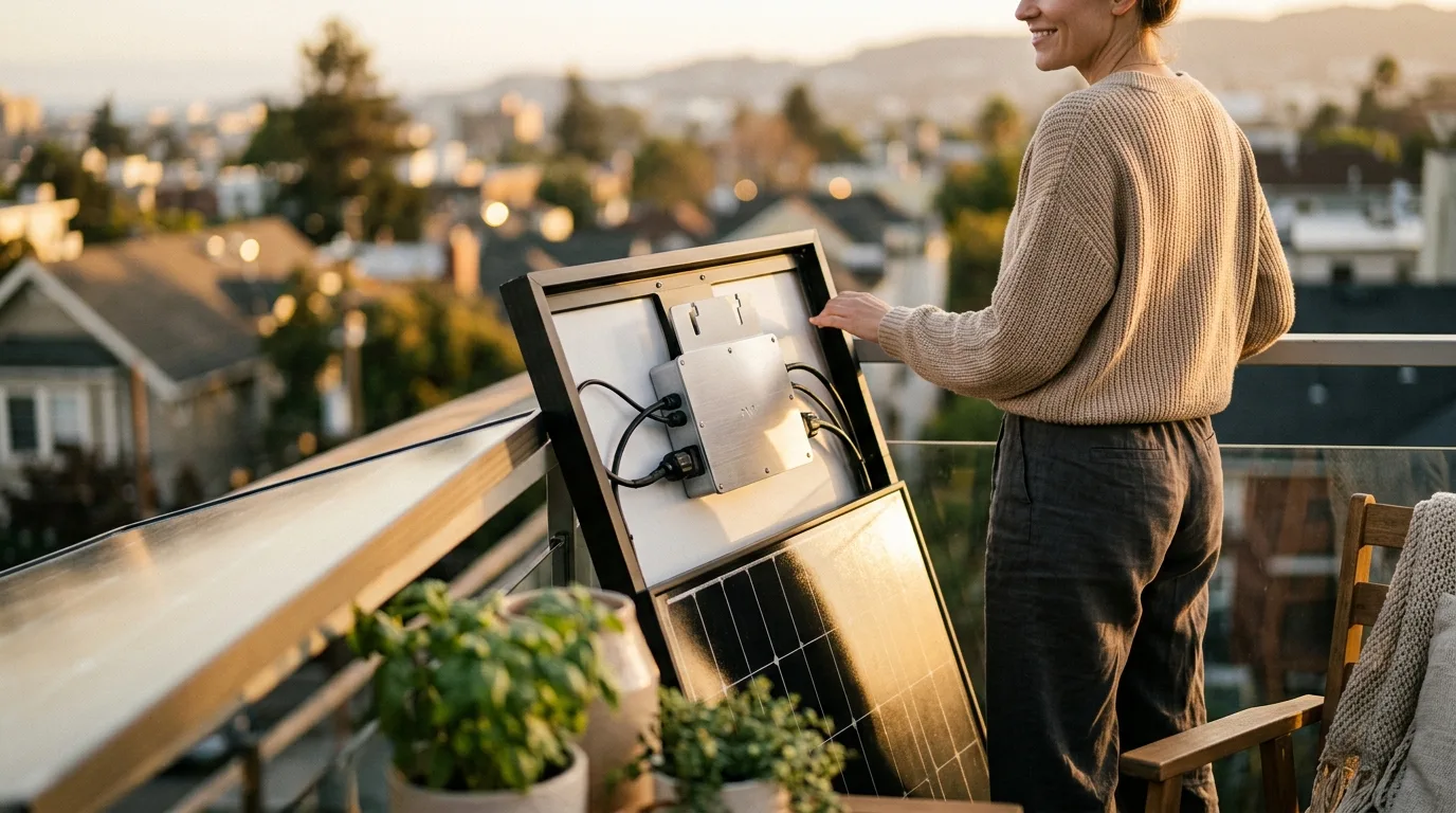 Hoymiles Mikrowechselrichter an der Rückseite eines Solarmoduls montiert